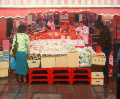 Afrika ve Karayip Yemekleri, 2010 (tahta üzerine yağlıboya) by Trevor Burgess