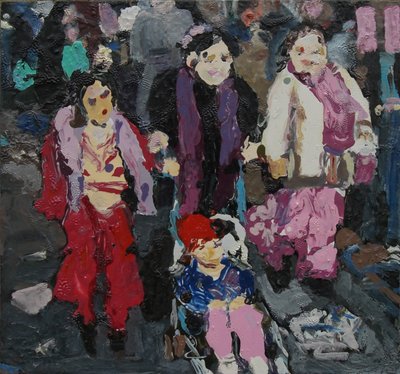 Aile alışverişi, 2004 (tahta üzerine yağlıboya) by Trevor Burgess