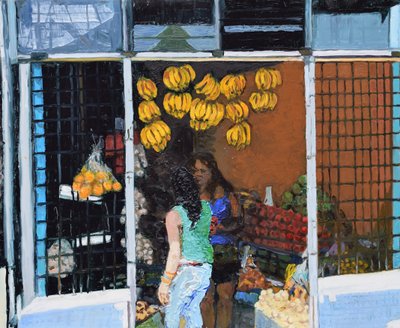 Meyve tezgahı (San José, Kosta Rika), 2016 (tahta üzerine yağlıboya) by Trevor Burgess