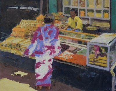 Pazar tezgahı (Mumbai), 2016 (tuval üzerine yağlıboya) by Trevor Burgess