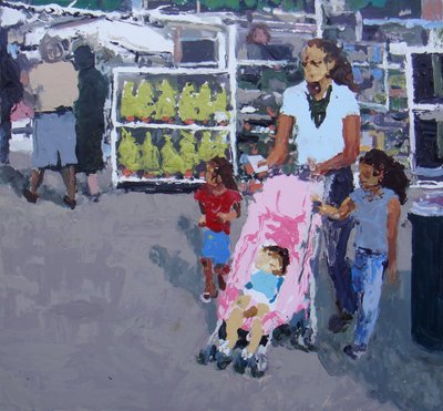 Alışveriş yapan anne ve çocuklar (Lewisham pazarı, Londra), 2008 (tuval üzerine yağlıboya) by Trevor Burgess