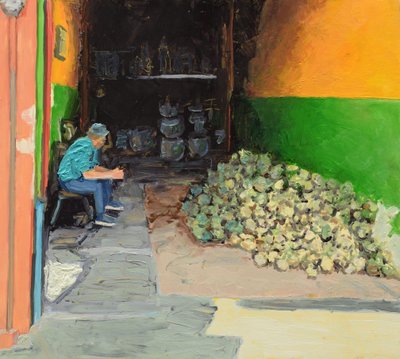 Ananas Üçlemesi 1 (San José, Kosta Rika), 2018 (tahta üzerine yağlıboya) by Trevor Burgess