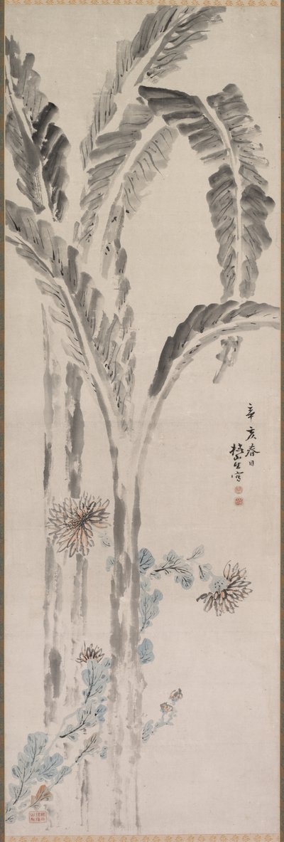 Muz Bitki ve Krizantem by Tsubaki Chinzan