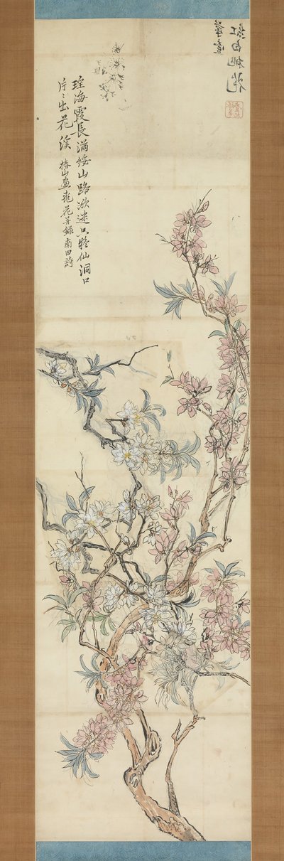 Kırmızı ve Beyaz Şeftali Çiçekleri, Hazırlık Kroki, 1843. by Tsubaki Chinzan