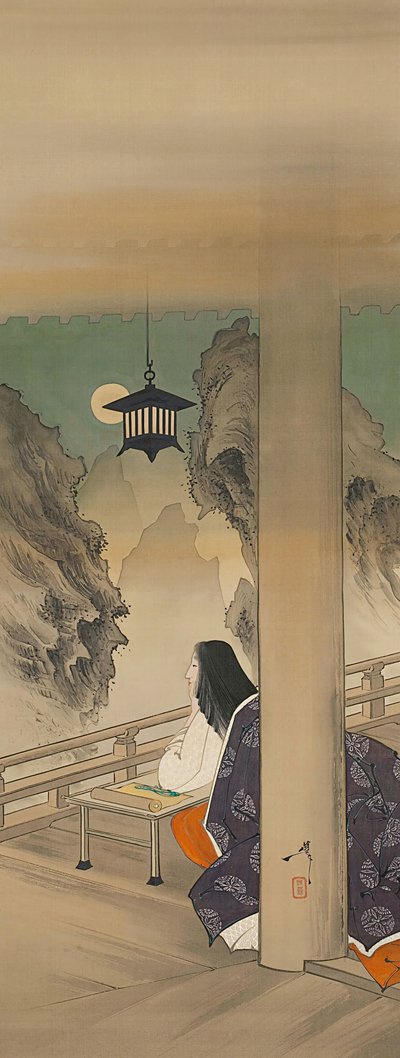 Murasaki Shikibu at Ishiyamadera Hand MP, Base d Sound Te p Hayashi t. .. .. , sivrisinek. 1892. by Tsukioka Yoshitoshi