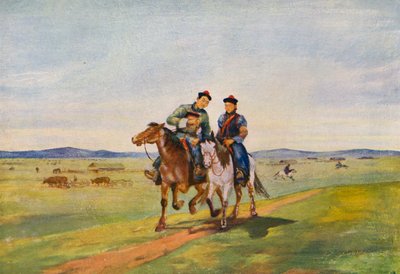 Bozkırda Aşk (renkli taş baskı) by Tsyrenzhap Sampilovich Sampilov