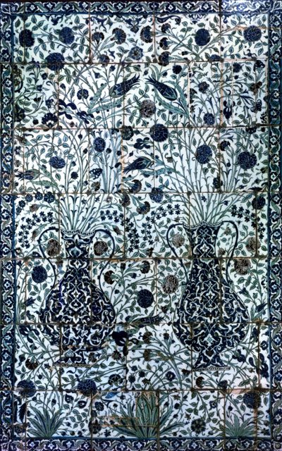 İki vazo ve çiçekli dekoratif panel (fayans) by Turkish School