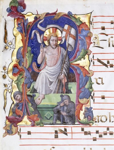 Dirilişi gösteren çok büyük "A" harfi, c.1400-1450 by Tuscan School