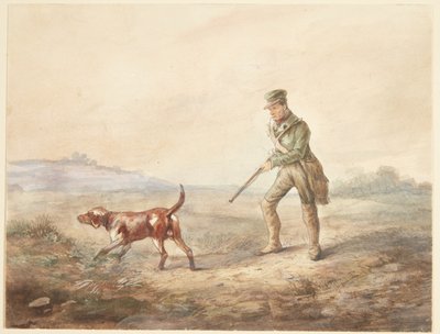 Bir avcı ve köpeğiyle manzara by Ubekendt