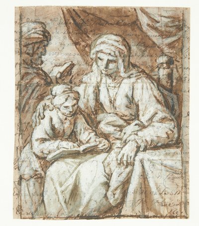 Maria, Anna ve Joachim ile kitap okuyor by Ubekendt