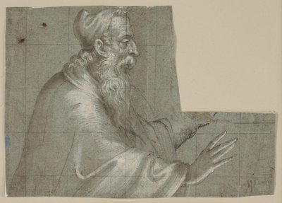 Yaşlı adam (bir doge?), Yarım figür, profil t.h. uzanmış ellerle by Ubekendt Ubekendt