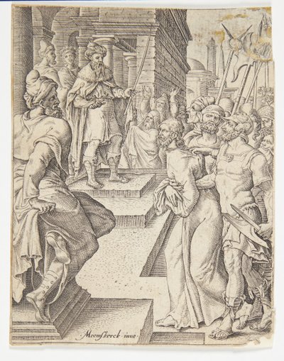 pilatus öncesi İsa by Ubekendt efter Dirck Volckertsz. Coornhert efter Maarten van Heemskerck