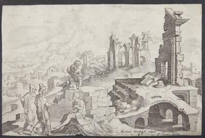 Karısı ve üç arkadaşıyla gübre yığınında iş by Ubekendt efter Maarten van Heemskerck