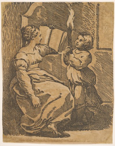 Sağa bakan bir Sybil okuması, ca. 1517-18. by Ugo da Carpi