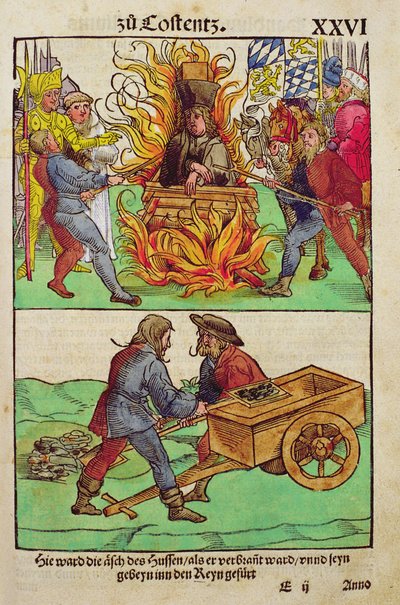 The execution of Jan Hus or one of his priests at The Council of Constance,, from 