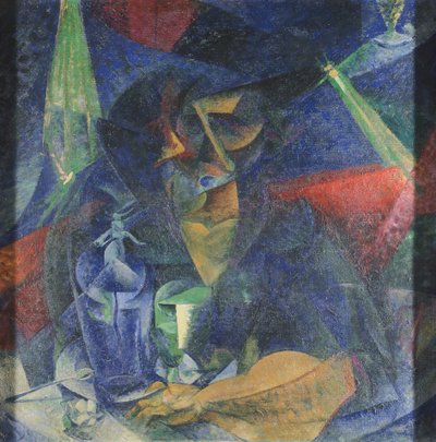Masada kadın figürünün ayrıştırılması, Umberto Boccioni (1882-1916), tuval üzerine yağlıboya, 86x86 cm, yaklaşık 1912 by Umberto Boccioni