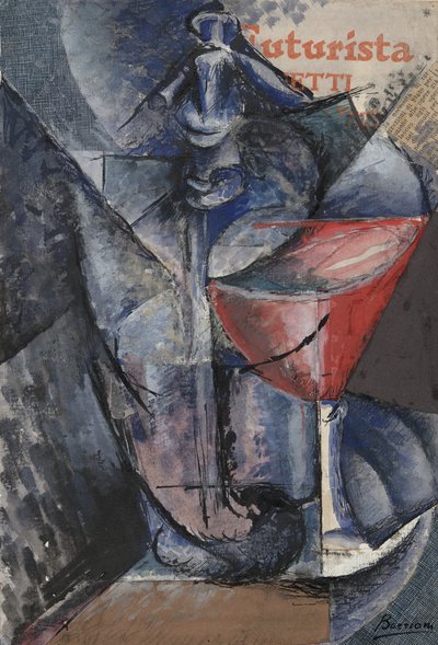 Natürmort: Cam ve Sifon, c.1914 (kolaj, guaj, kalem ve mürekkep) by Umberto Boccioni