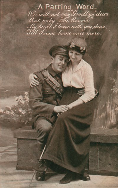 Bir Ayrılık Sözü, bir asker ve sevgilisinin yer aldığı romantik kartpostal by Unbekannt