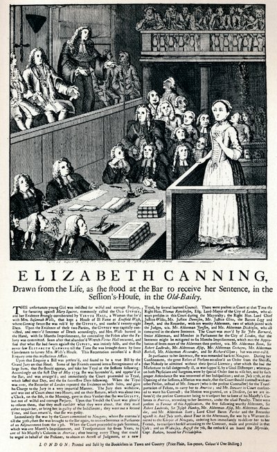 Elizabeth Canning, 1915 davasıyla ilgili 1754 tarihli bir borda by Unbekannt