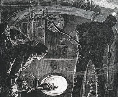 Bir trende bir sürücü ve bir itfaiyeci. by Unbekannt