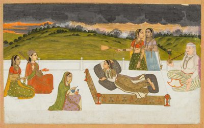 Bir terasta hizmetlileriyle birlikte uzanmış bir prenses, c. 1730-1740. by Unbekannt