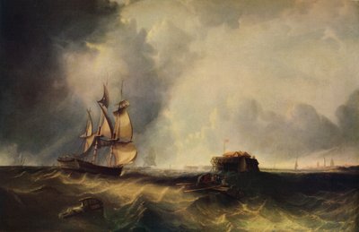 Calais açıklarında bir gemi ve kayıktaki adamlar, c1830, 1938 by Unbekannt