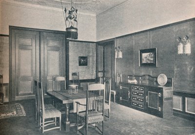 M. H. Baillie Scott tarafından tasarlanan bir Berlin dairesindeki yemek odasının görünümü, c1909. by Unbekannt