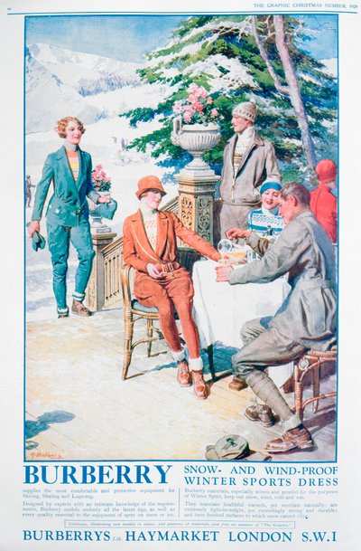 Burberry kar ve rüzgar geçirmez kış sporları elbisesi reklamı, 1928 by Unbekannt