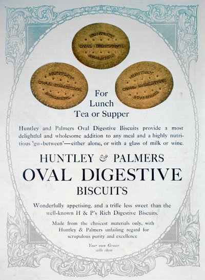 Huntley ve Palmers Oval Sindirim Bisküvileri için Reklam, 1909 by Unbekannt