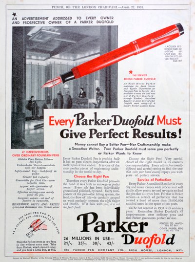 Parker kalemleri için reklam, 1931 by Unbekannt