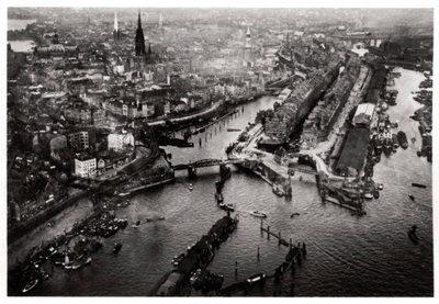 Hamburg limanının havadan görünümü, Almanya, bir Zeplin