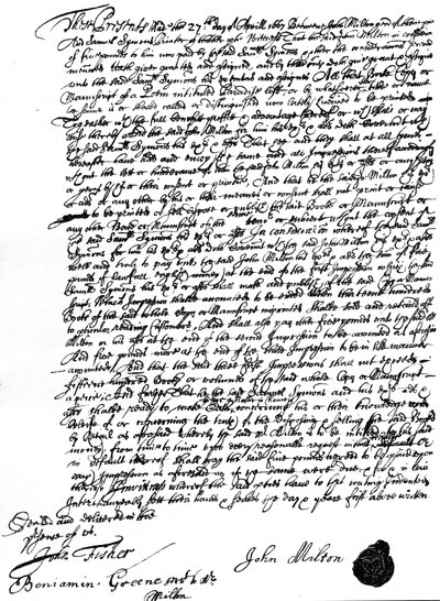 John Milton ve matbaacı Samuel Symons arasında 