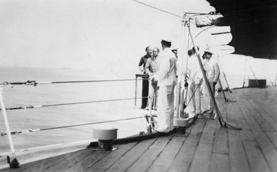Amerikalı aktör ve film yönetmeni Douglas Fairbanks, Sr, HMS Malaya, Venedik, İtalya 1938