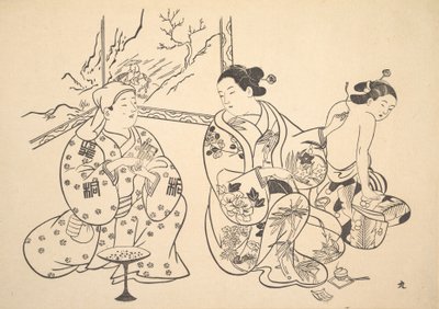 Bir Salonda Oturan Bir Oiran, Başka Bir Kadının Çıplak Sırtına Yangın Tedavisi Uygular. by Unbekannt