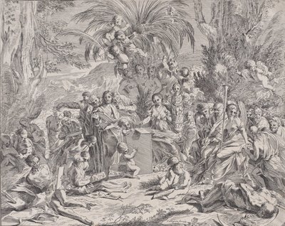 Ortada solda bir çocukken bir tablete çizen bir resim alegorisi, surrou..., 1650-1700. by Unbekannt