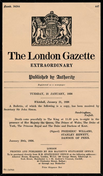 The London Gazette tarafından King George V 1865-1936