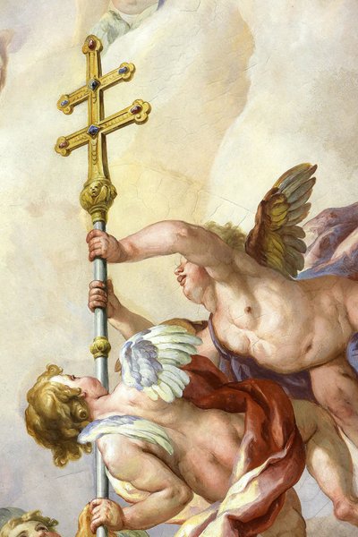 Melekler haç tutuyor. Johann Michael Rottmayrr tarafından fresk. Karlskirche. Aziz Charles Kilisesi, Viyana, Avusturya by Unbekannt