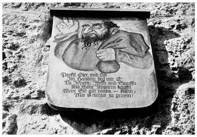Anti-semitizm: şehir duvarındaki ortaçağ yazıtı, Rothenburg, Almanya, 1956 by Unbekannt