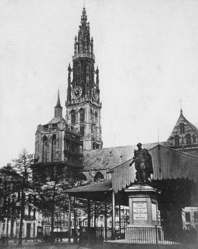 Antwerp Katedrali ve sanatçı Peter Paul Rubens heykeli, Belçika, 1867 by Unbekannt