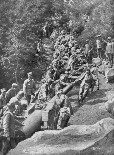 600 asker tarafından çekilen topçu parçası, Isonzo