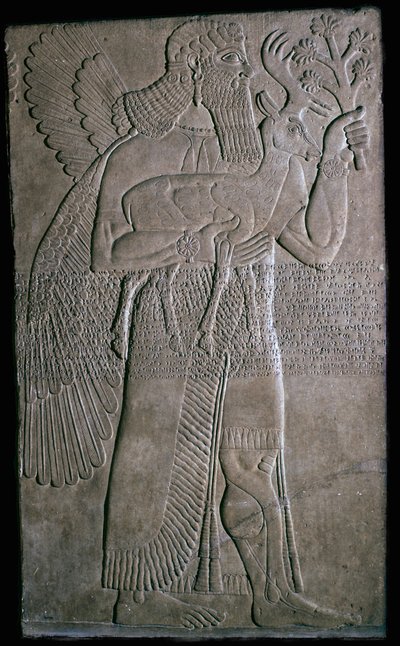 Kanatlı bir figürün Asur kabartması, MÖ 9. yy by Unbekannt