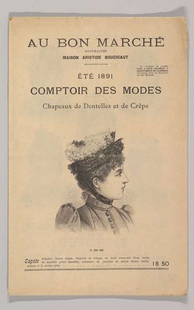 Au Bon Marché-Comptoir des Modes, Dantel ve Krep Şapkalar, Yaz 1891, 1891. by Unbekannt