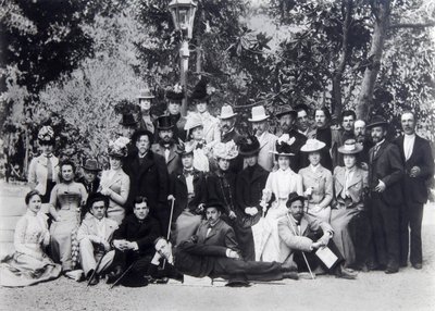 Yazar Maxim Gorky ve Anton Çehov, Moskova Sanat Tiyatrosu oyuncuları arasında, 1900 by Unbekannt