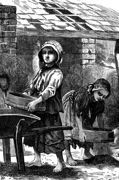 Bir tuğla bahçesinde toz eleyen yalınayak kızlar, 1871 by Unbekannt