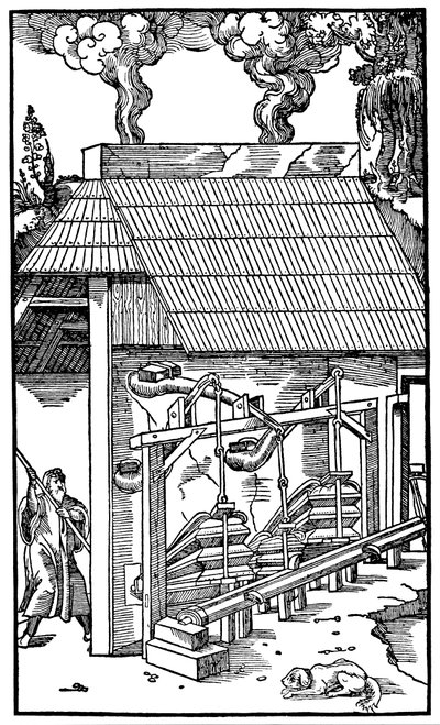 Bir eritme fırınına taslak sağlayan körük, 1556 by Unbekannt