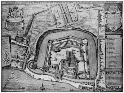 1597, Londra, 20. yüzyılda ortaya çıktıkları şekliyle Kule ve Özgürlüklerin kuş bakışı görünümü. by Unbekannt