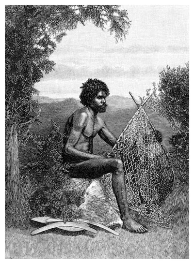Blackfellow Ağını Onarıyor, Avustralya, 1886 by Unbekannt
