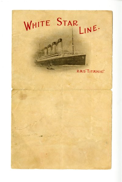 Boş RMS Titanic kırtasiye [Hurds'a hayatta kalan bilinmeyen bir kişi tarafından verildi], yakl. 1912 by Unbekannt