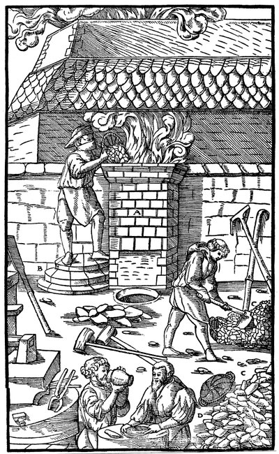 Demir cevheri eritme için yüksek fırın, 1556 by Unbekannt