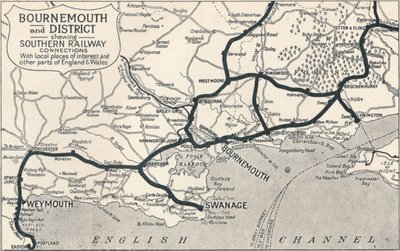 Bournemouth ve Bölge, Güney Demiryolu bağlantılarını gösteriyor, 1929 by Unbekannt